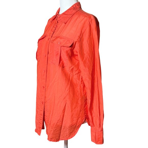 Lauren Ralph Lauren Women Orange Silk Blend Long Sleeve Button Up Shirt Size S - Picture 3 of 9